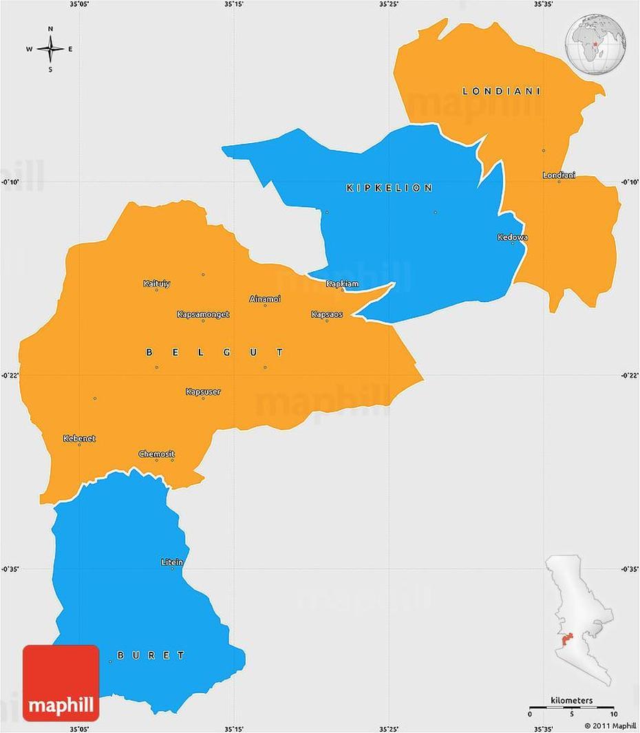 Political Simple Map Of Kericho, Single Color Outside, Kericho, Kenya, Kenya  Satellite, Nakuru Kenya