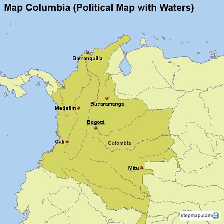 Stepmap – Map Columbia (Political Map With Waters) – Landkarte Fur Columbia, Columbia, United States, United States  With Capitals, Usa  United States