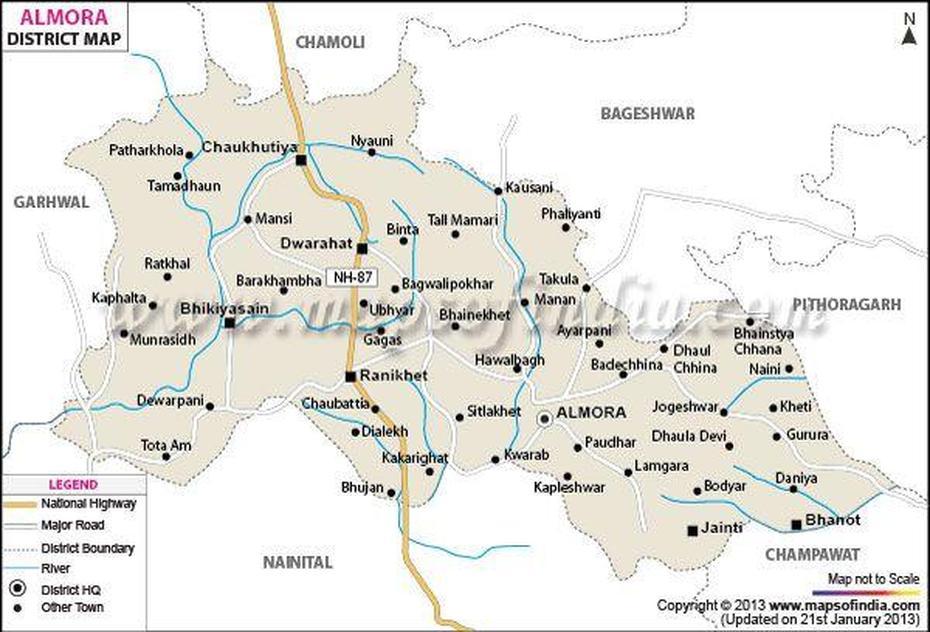 District Map Of Almora Showing Major Roads, District Boundaries …, Almora, India, Almora Village, Almora City