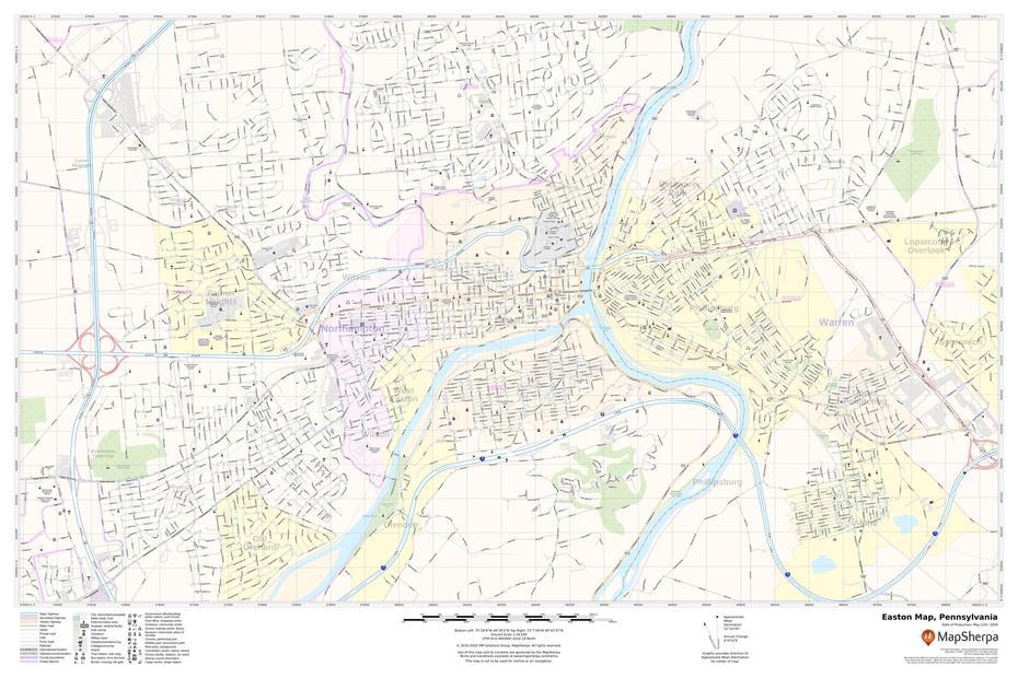 Easton Map, Pennsylvania, Easton, United States, United States  With Major Cities, United States  Names