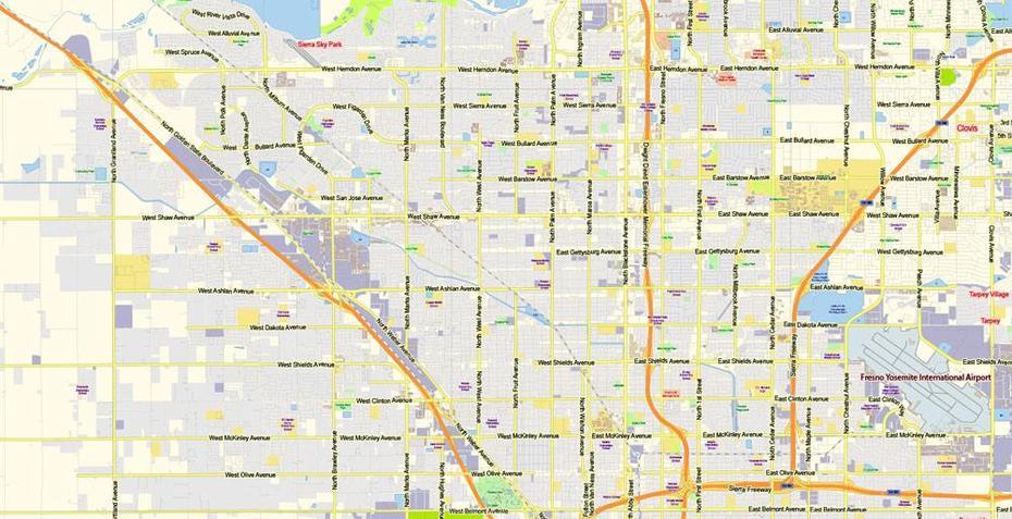 Fresno California Us Pdf Map Vector Exact City Plan Low Detailed Street …, Fresno, United States, Fresno State Campus, California State University