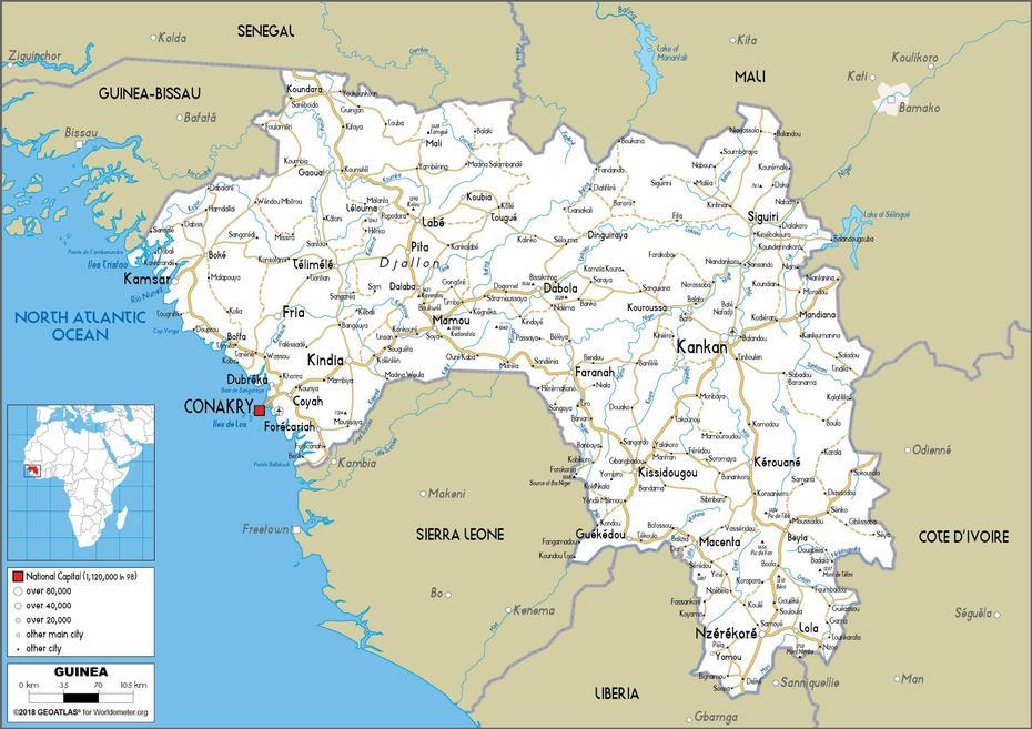 Guinea Map (Road) – Worldometer, Télimélé, Guinea, Guinea Highlands, New Guinea World