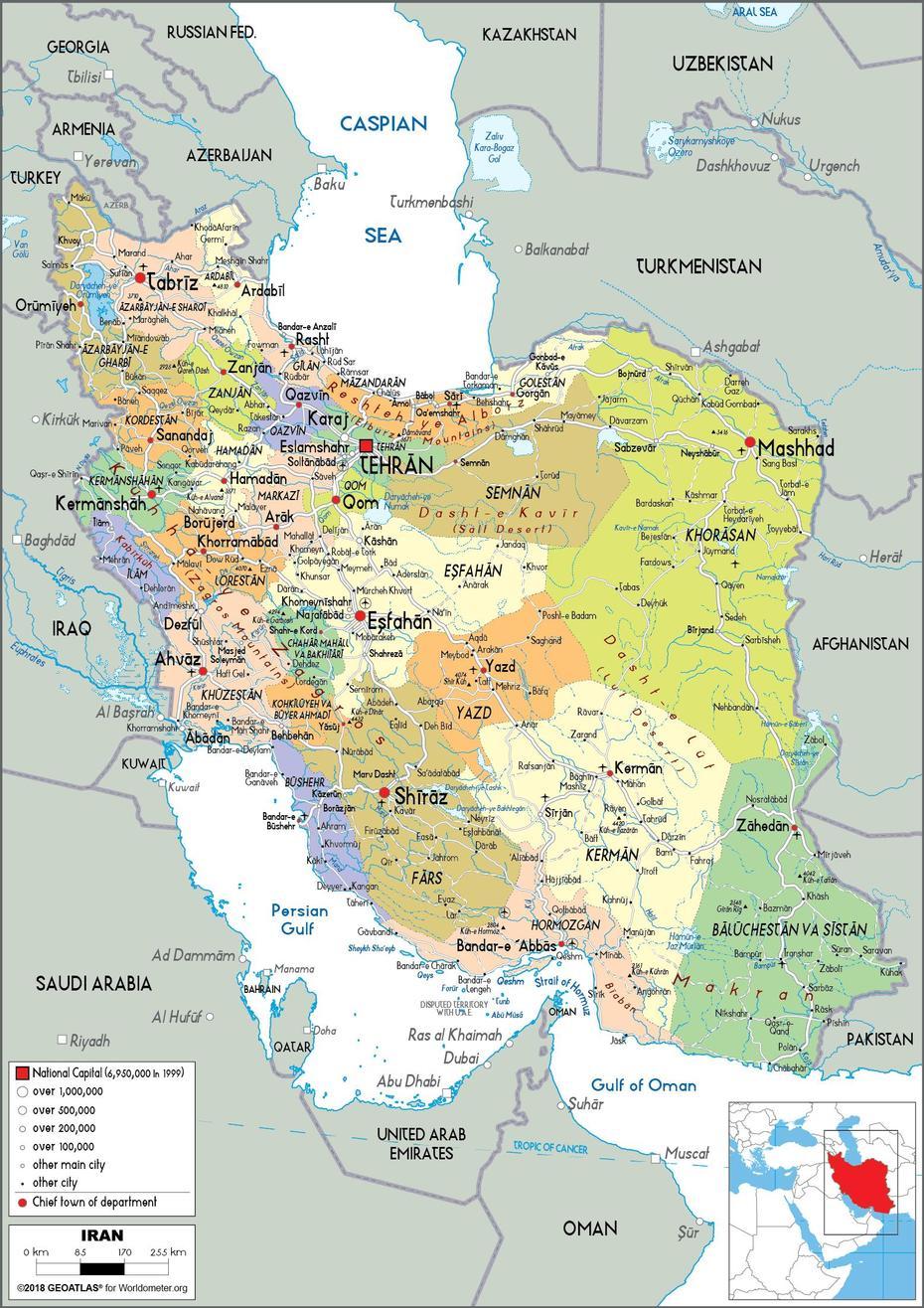 Iran Map (Political) – Worldometer, Qahderījān, Iran, Gilan Iran, Iran . Satellite