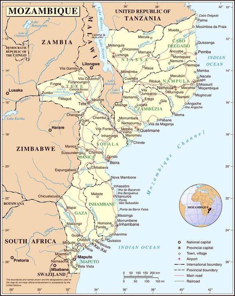 Large Detailed Political And Administrative Map Of Mozambique | Vidiani …, Manjacaze, Mozambique, Mozambique Road, Mozambique Beaches