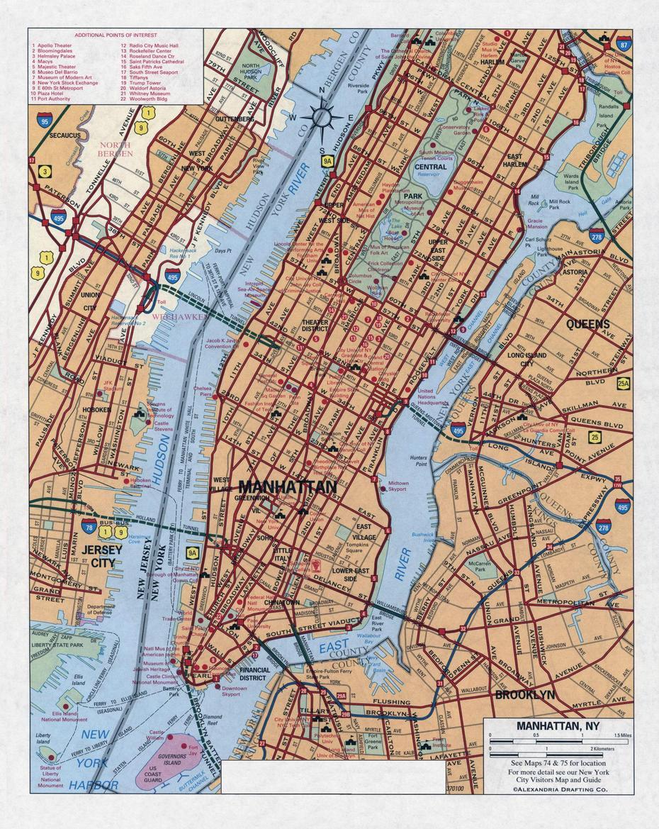 Large Detailed Road Map Of Manhattan (New York City). Manhattan Nyc …, Manhattan, United States, United States  Color, United States  With City