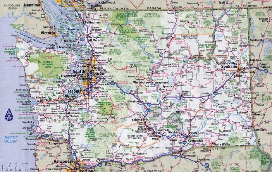 Large Detailed Roads And Highways Map Of Washington State With All …, Washington, United States, Washington On World, Simple  Of Washington State