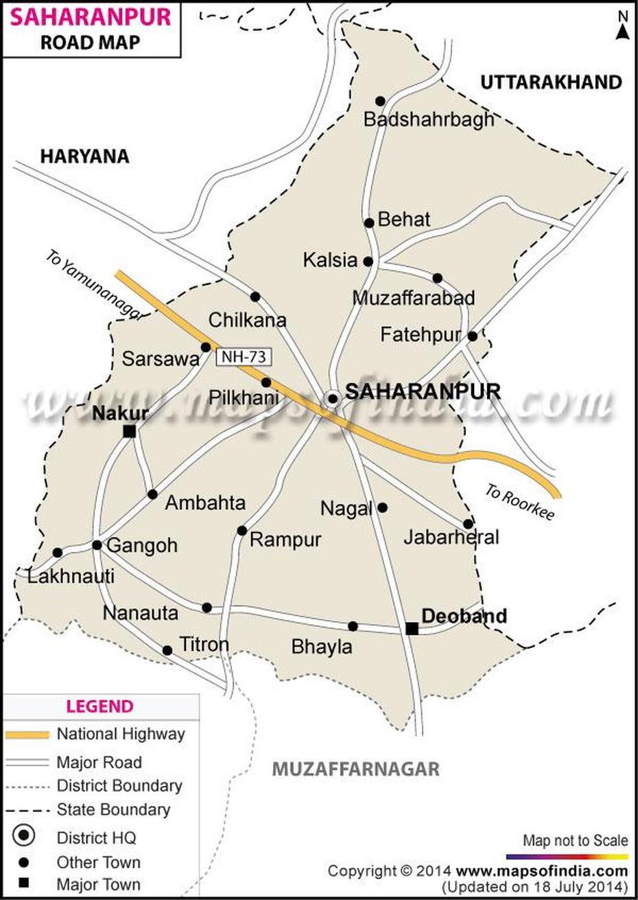 Saharanpur Road Map, Sārangpur, India, Narela, India  1700