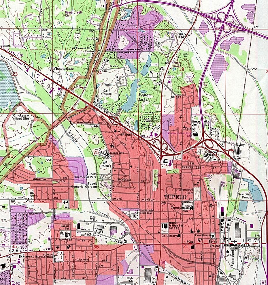 Tupelo Ms, Street  Of Tupelo Ms, Topographic , Tupelo, United States