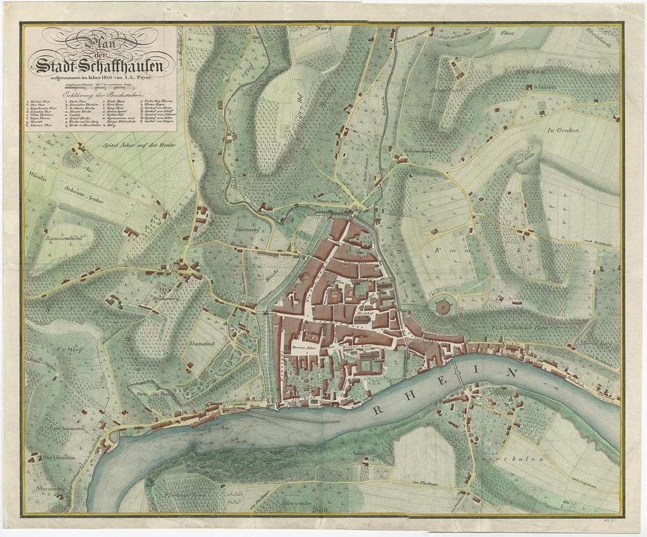 Antique Map Of The City Of Schaffhausen (Switzerland) By Peyer (1820 …, Schaffhausen, Switzerland, Locarno Switzerland, Switzerland Train