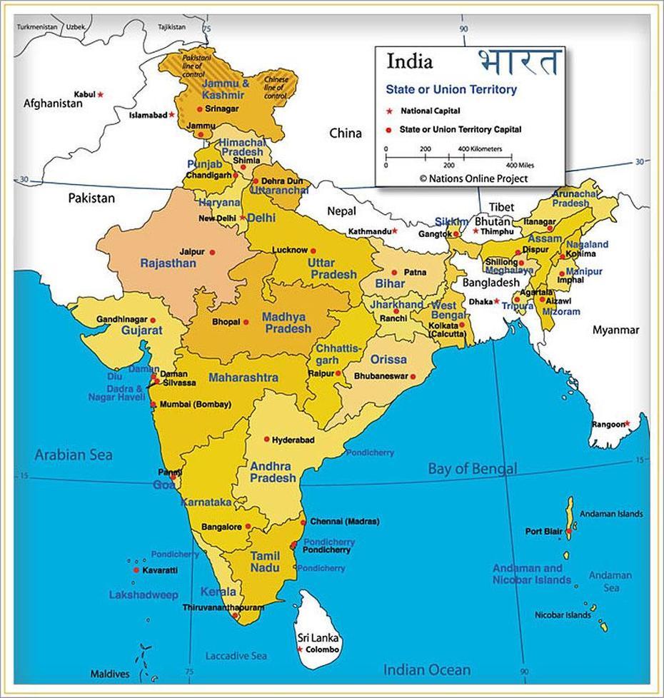 B”India Map Of Indias States And Union Territories – Nations Online Project”, Husainābād, India, Free  Of India, India  Modern