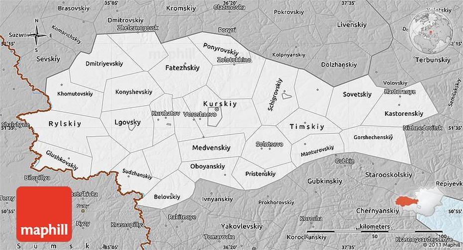 Gray Map Of Kursk Oblast, Kursk, Russia, Leningrad Russia, Kursk Oblast