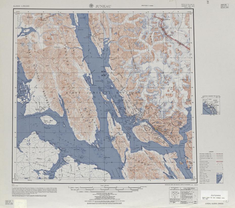 Juneau Topographic Map Sheet, United States 1951 – Full Size, Juneau, United States, Juneau Alaska Capital, Mendenhall Glacier Juneau Alaska