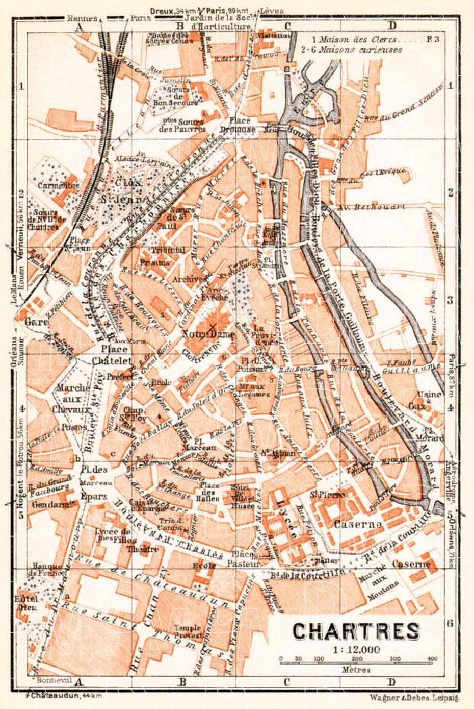 Old Map Of Chartres In 1931. Buy Vintage Map Replica Poster Print Or …, Chartres, France, Amiens France, Chartres Cathedrale