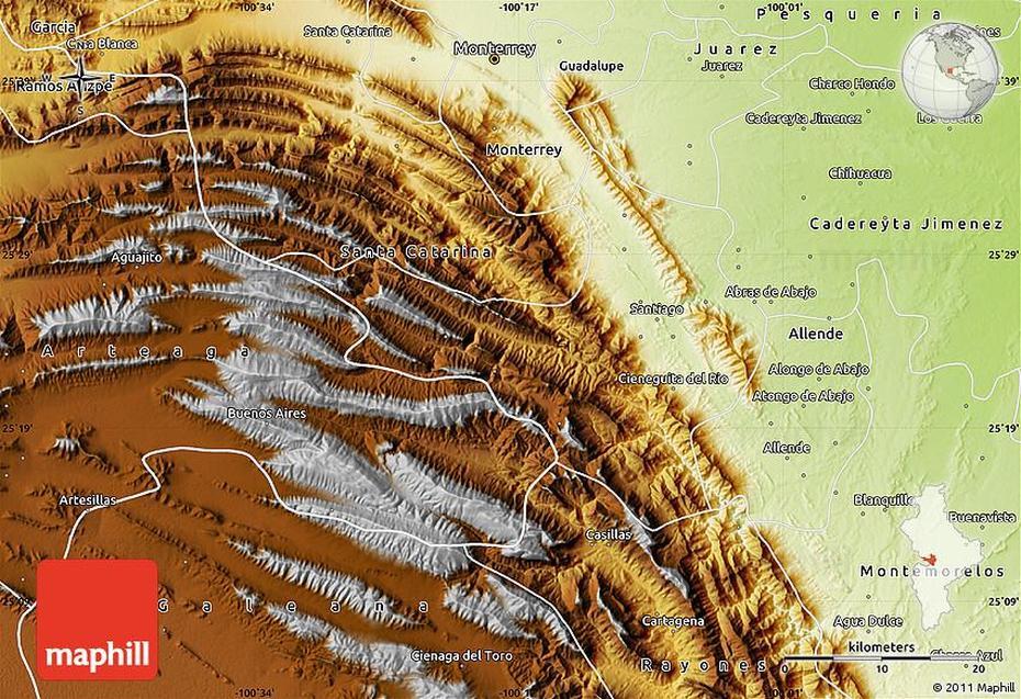 Physical Map Of Santiago, Santiago, Mexico, Santa Cruz Mexico, Guanajuato