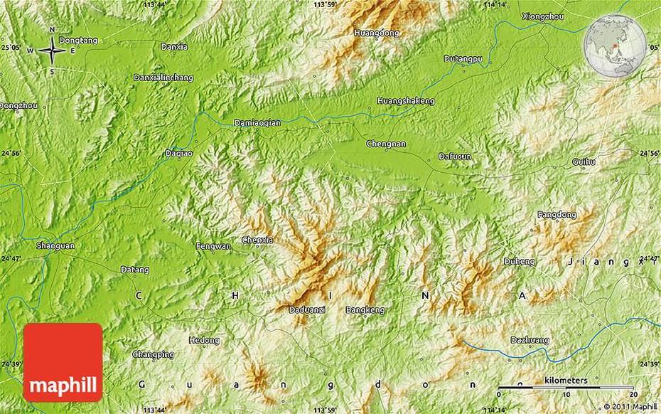 Physical Map Of Shaoguan, Shaoguan, China, Ganzhou, Mount  Danxia