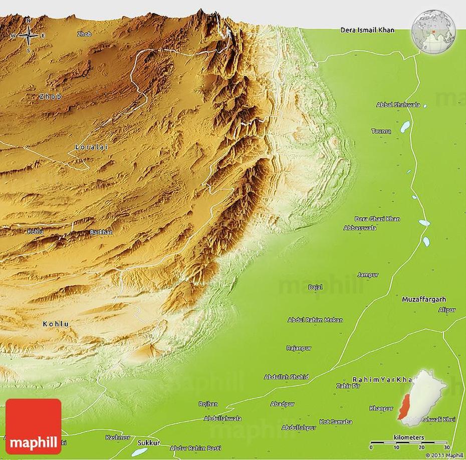 Physical Panoramic Map Of Dera Ghazi Khan, Dera Ghazi Khan, Pakistan, Dera Ghazi Khan Punjab Pakistan, Dg Khan