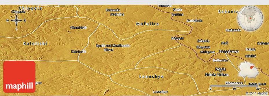 Physical Panoramic Map Of Kitwe, Kitwe, Zambia, Road  Of Zambia, Zambia  With Cities