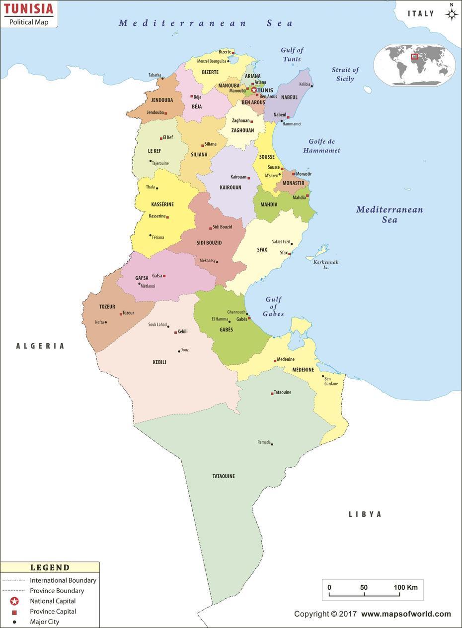 Tunisia Political Wall Map By Maps Of World – Mapsales, Mégrine, Tunisia, Tunisia Country, Detailed  Of Tunisia