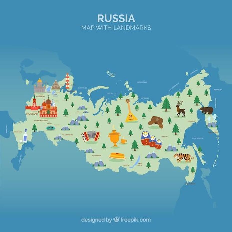 Map Of Russia With Landmarks | Free Vector, Marks, Russia, Russia  Countries, Russia States