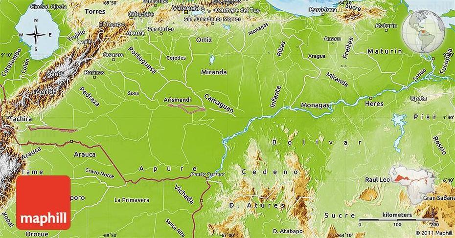 Physical Map Of Barinas, Barinas, Venezuela, Los Llanos Venezuela, Estados De Venezuela