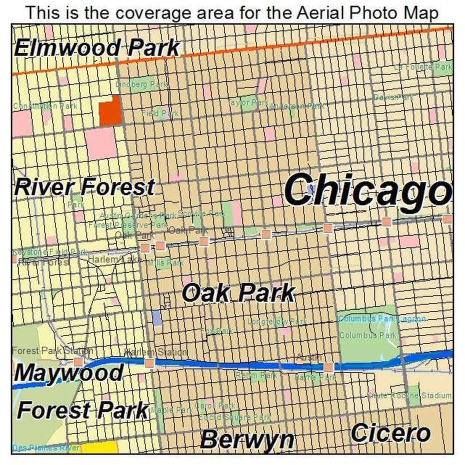 Aerial Photography Map Of Oak Park, Il Illinois, Oak Park, United States, Us State Parks, National Parks  Printable