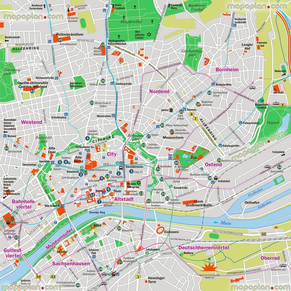 Frankfurt Maps – Top Tourist Attractions – Free, Printable City Street …, Frankfurt, Germany, Frankfurt Location, Koblenz Germany