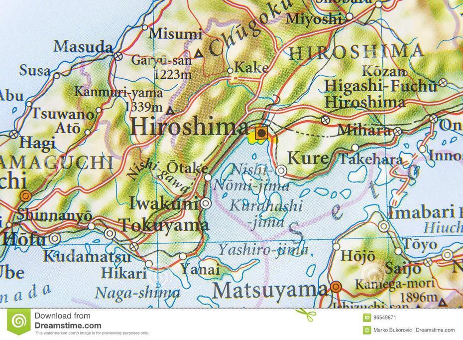 Geographic Map Of Japan With City Hiroshima Stock Image – Image Of …, Hiroshima, Japan, Hiroshima Damage, Large Print  Of Japan