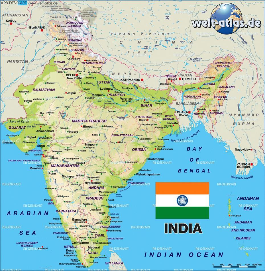 Map Of India (Country) | Welt-Atlas.De, Kaippakanchēri, India, India  By State, Chennai India