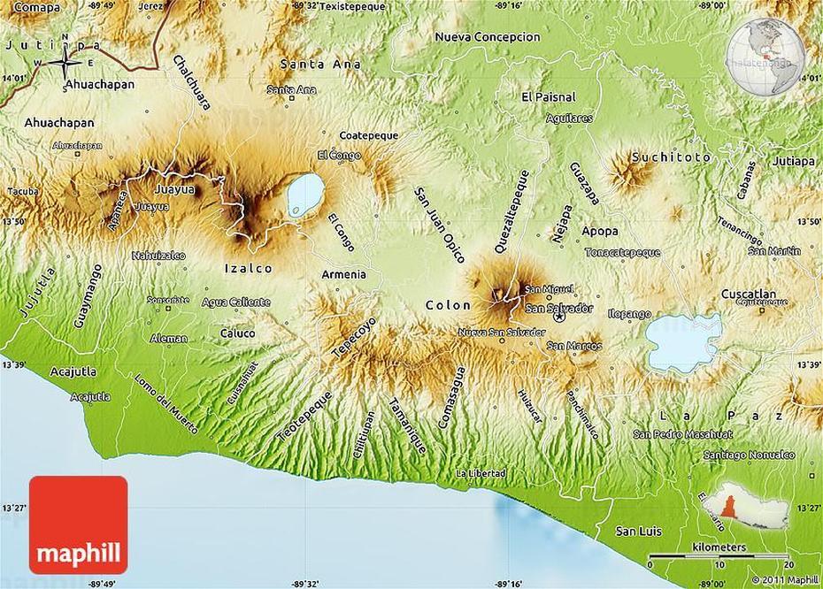 Physical Map Of La Libertad, La Libertad, El Salvador, La Union El Salvador, El Salvador  Outline