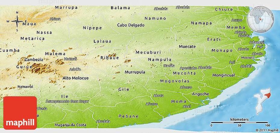 Physical Panoramic Map Of Nampula, Nampula, Mozambique, Angoche Mozambique, Mozambique Religion