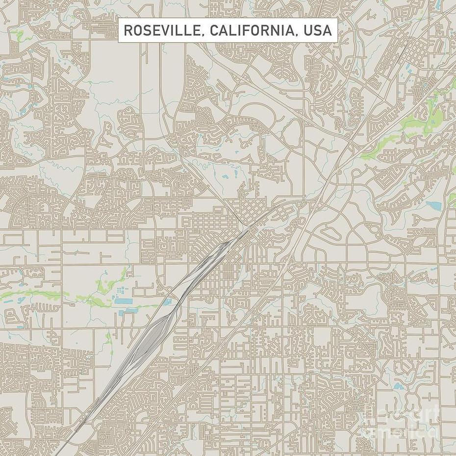 Roseville California Us City Street Map Digital Art By Frank Ramspott, Roseville, United States, Roseville Mall, Roseville Nsw