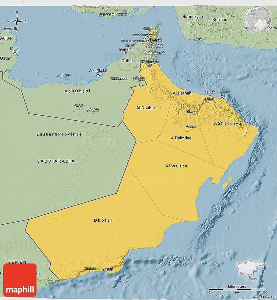 Savanna Style 3D Map Of Oman, Izkī, Oman, Valle  Ixki, الكهوف