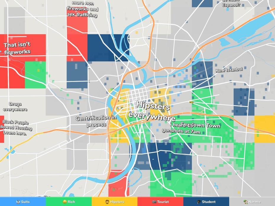 Dayton Neighborhood Map, Dayton, United States, United States  With Major Cities, United States  Names