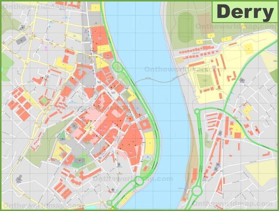 Derry City Center Map, Derry, United States, Street  Derry, City Hotel Derry