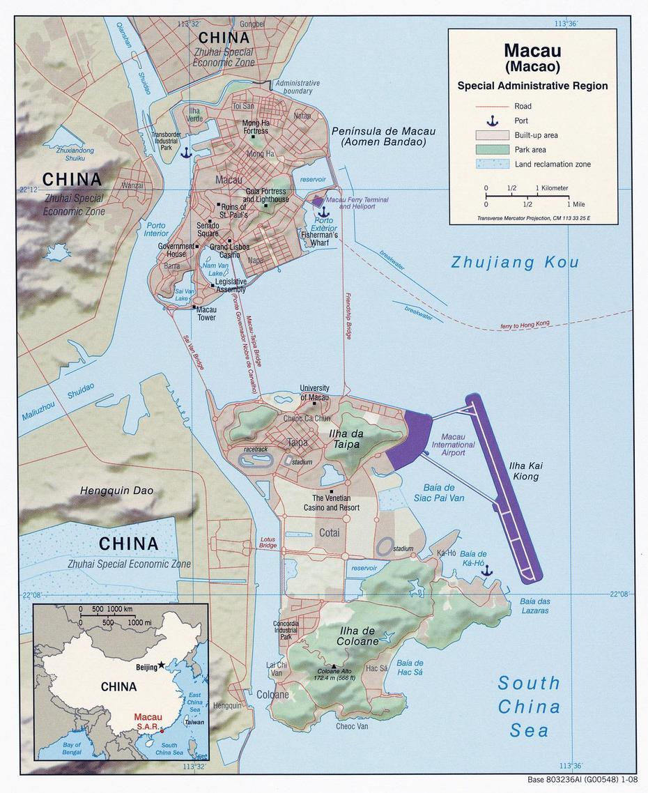 Full Political Map Of Macau With Relief. Macau Full Political Map With …, Macau, Macau, Macau Hotels, Macau City