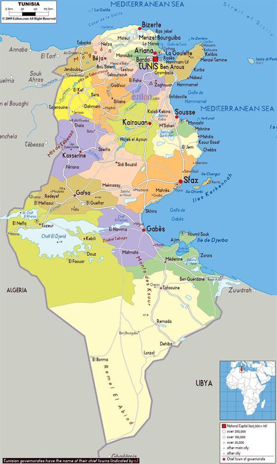 Large Detailed Political And Administrative Map Of Tunisia With All …, Ar Rudayyif, Tunisia, Tunisia Africa, Tunisia Travel