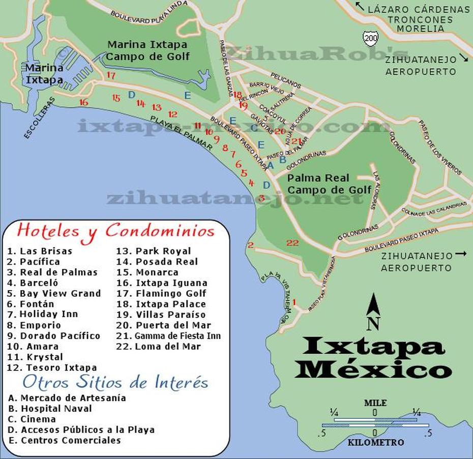 Map Of Ixtapa, Guerrero, Mexico, Ixtapa, Mexico, Ixtapa Resort, Troncones Mexico