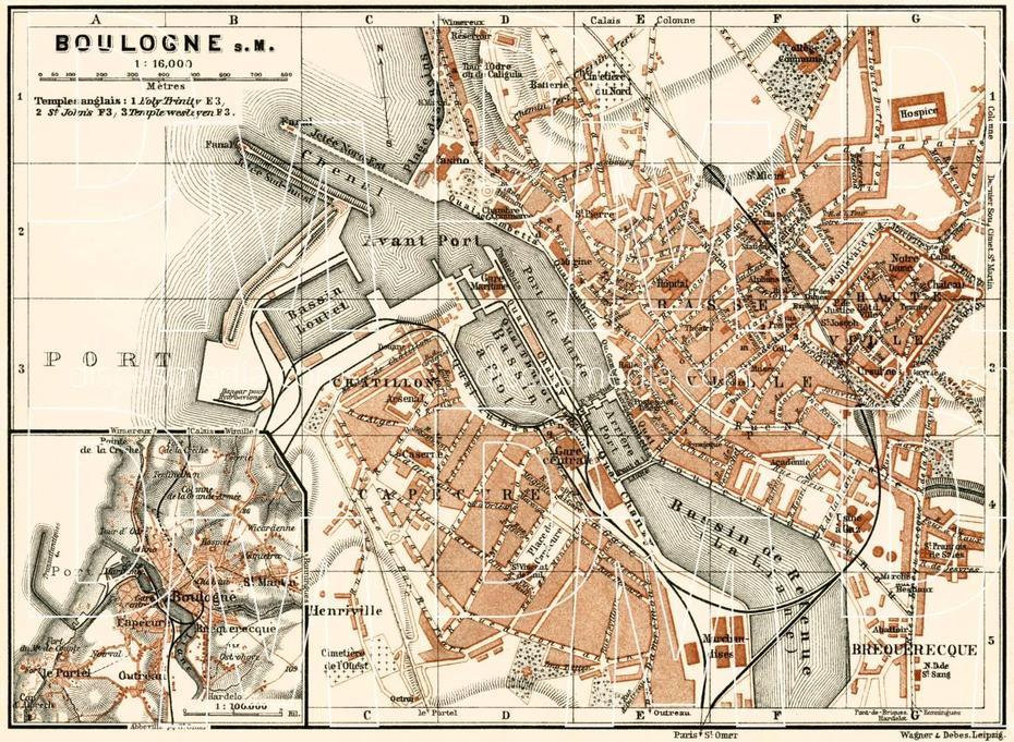 Old Map Of Boulogne-Sur-Mer In 1913. Buy Vintage Map Replica Poster …, Boulogne-Sur-Mer, France, Siege Of Boulogne, Boulogne Sur Mer Old Town