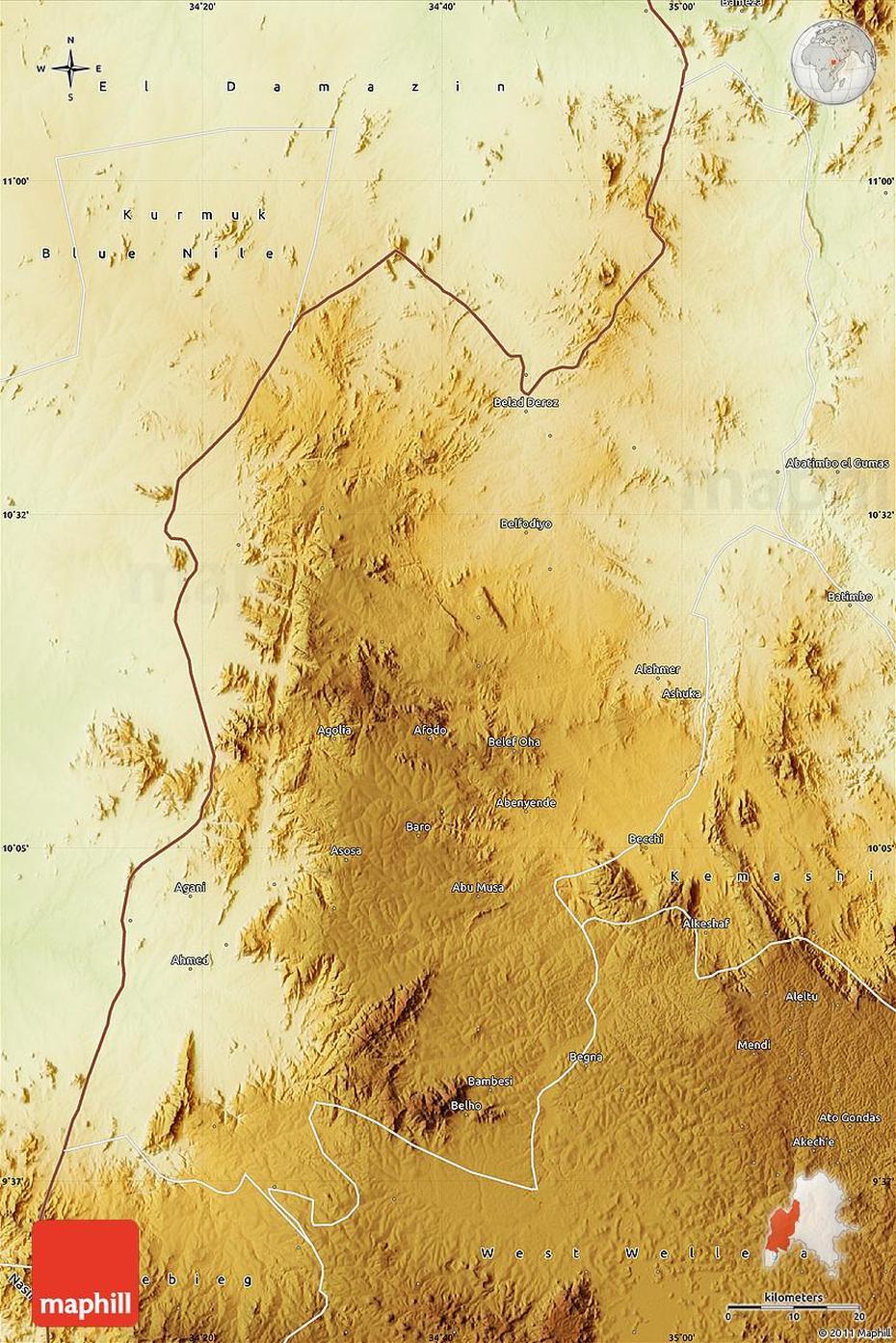 Physical Map Of Assosa, Āsosa, Ethiopia, Assosa Ethiopia, Bgi Ethiopia