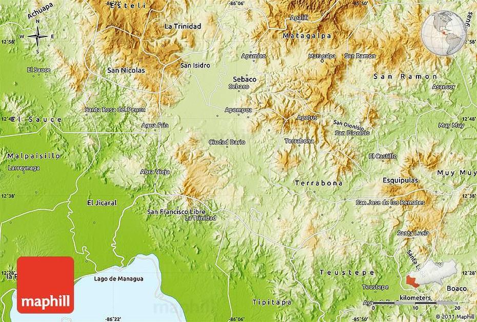 Physical Map Of Ciudad Dario, Ciudad Darío, Nicaragua, Ciudad De Nicaragua, Sebaco Nicaragua