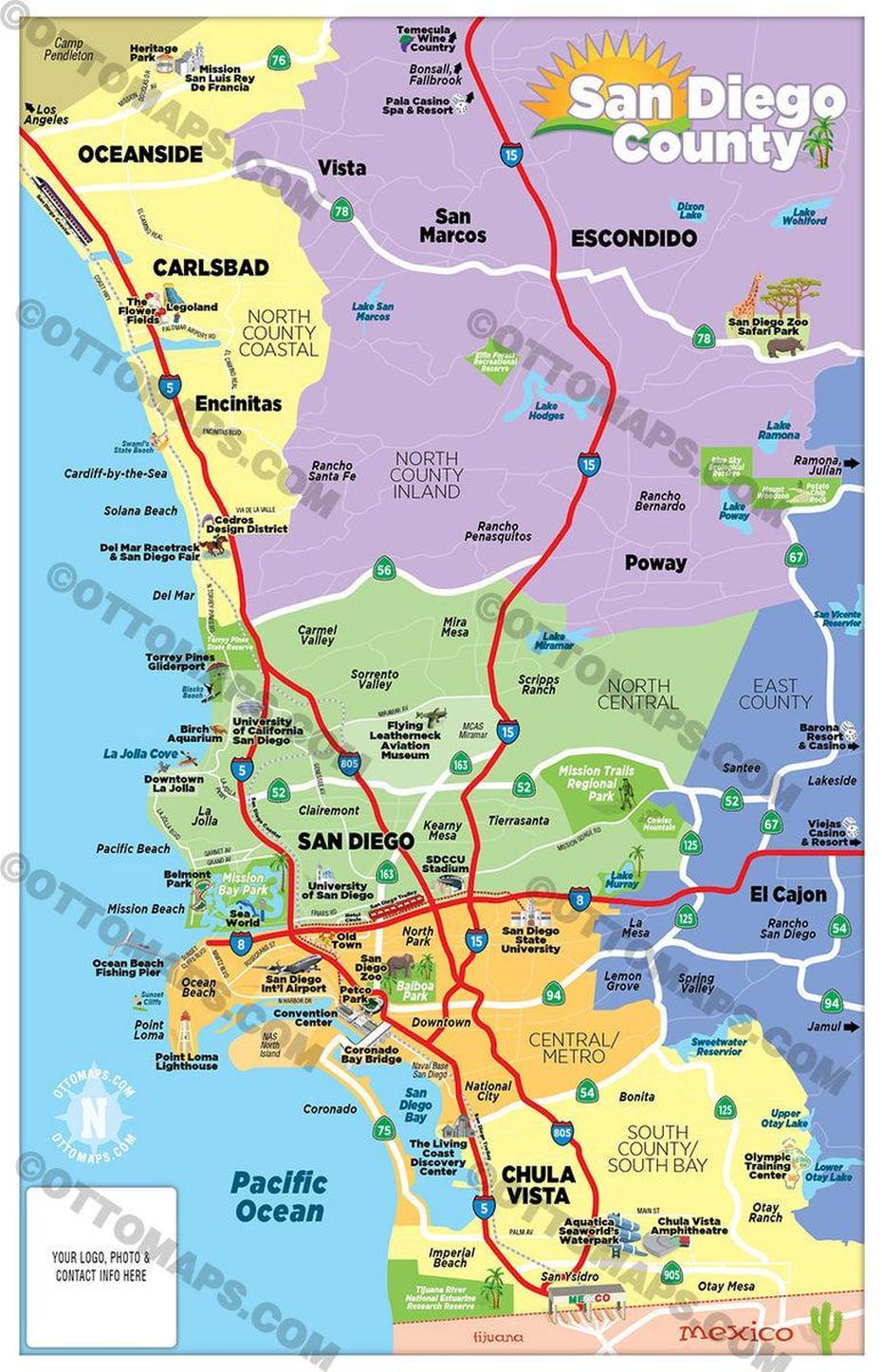 San Diego County Tourist Map  Otto Maps, San Diego, United States, San Diego On Us, San Diego On Usa