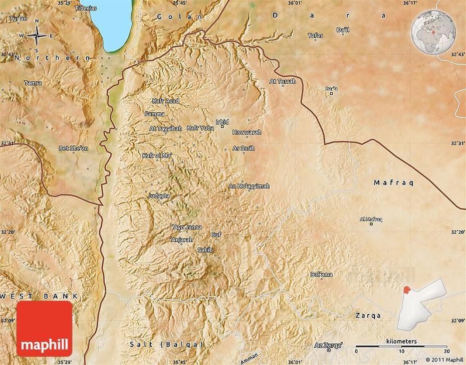 Satellite Map Of Irbid, Irbid, Jordan, Zarqa Jordan, Jordan  Outline