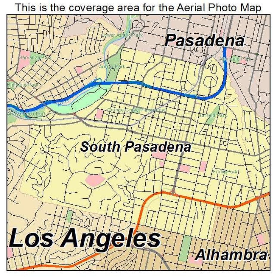 Aerial Photography Map Of South Pasadena, Ca California, South Pasadena, United States, United States  With Oceans, Antique United States