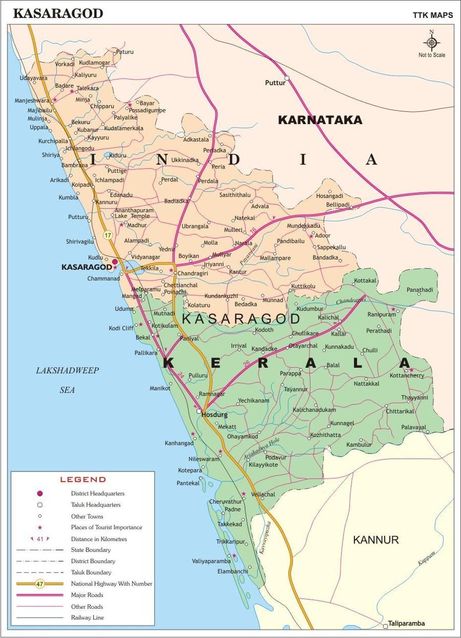 Kasaragod District Map, Kerala District Map With Important Places Of …, Kārkala, India, Calicut India, Kerala  Cities