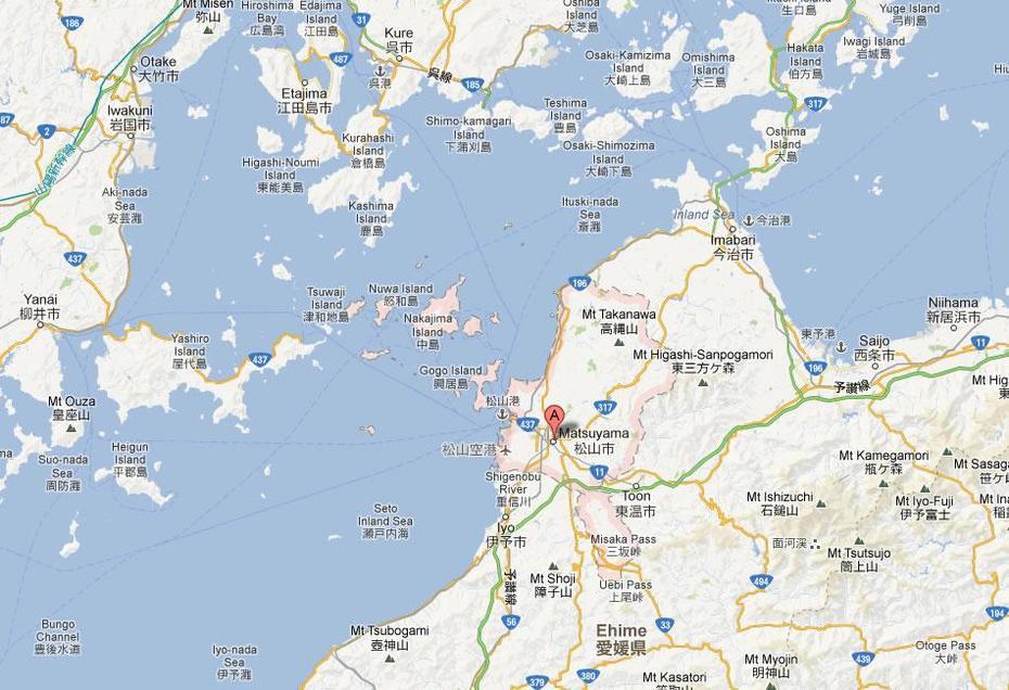 Matsuyama Map, Matsuyama, Japan, Shikoku Japan, Kochi Japan