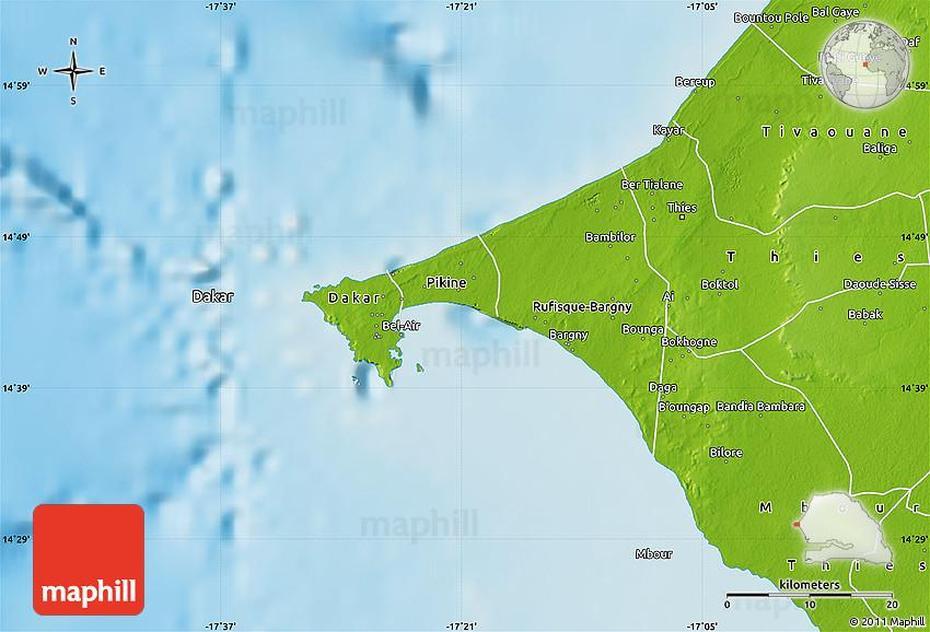 Physical Map Of Dakar, Dakar, Senegal, Le Senegal, Senegal World