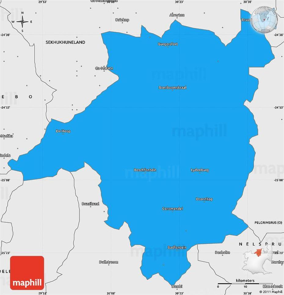 Political Simple Map Of Lydenburg, Single Color Outside, Borders And Labels, Lydenburg, South Africa, Mafikeng South Africa, Sun City  Rustenburg