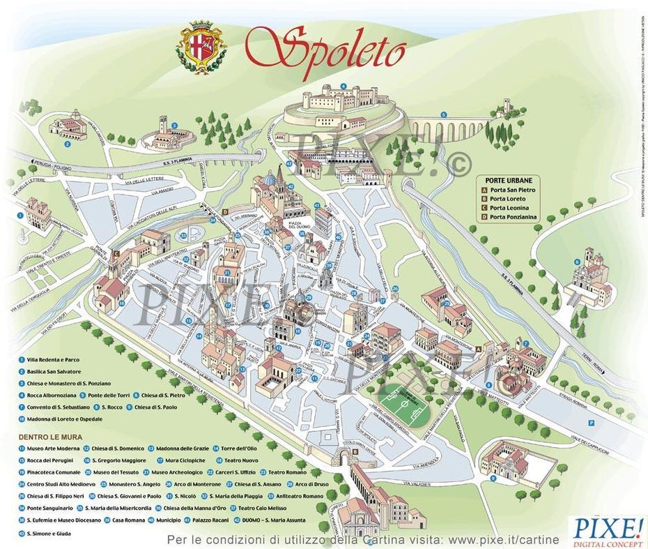 Cartina Spoleto Pdf, Spoleto, Italy, Montefalco Italy, Assisi Italy