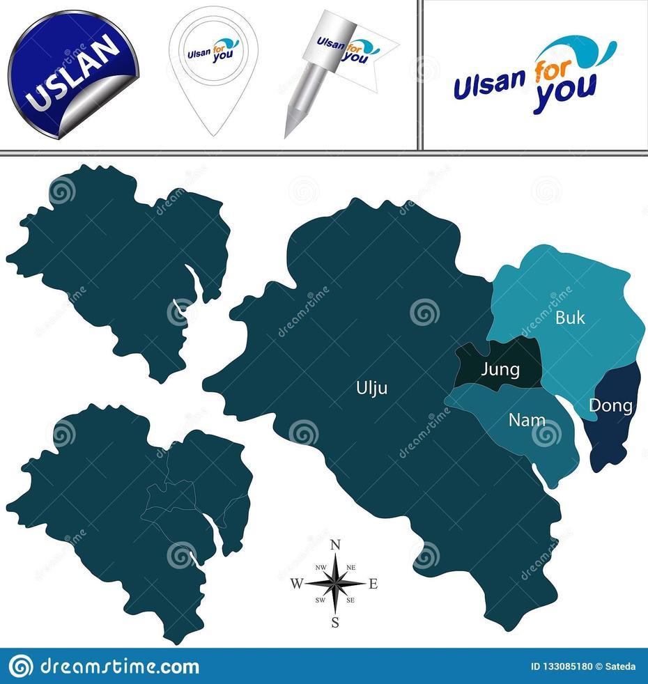 Map Of Ulsan With Districts, South Korea Stock Vector – Illustration Of …, Ulsan, South Korea, Daegu South Korea, Korea Provinces