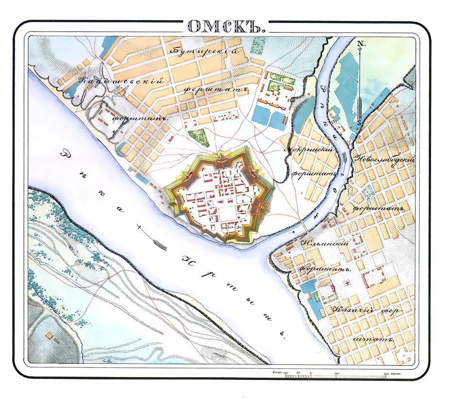 Plan Of Omsk From The Atlas Of The Russian Empire Fortresses, Omsk, Russia, Russia  With Countries, Ryazan Russia